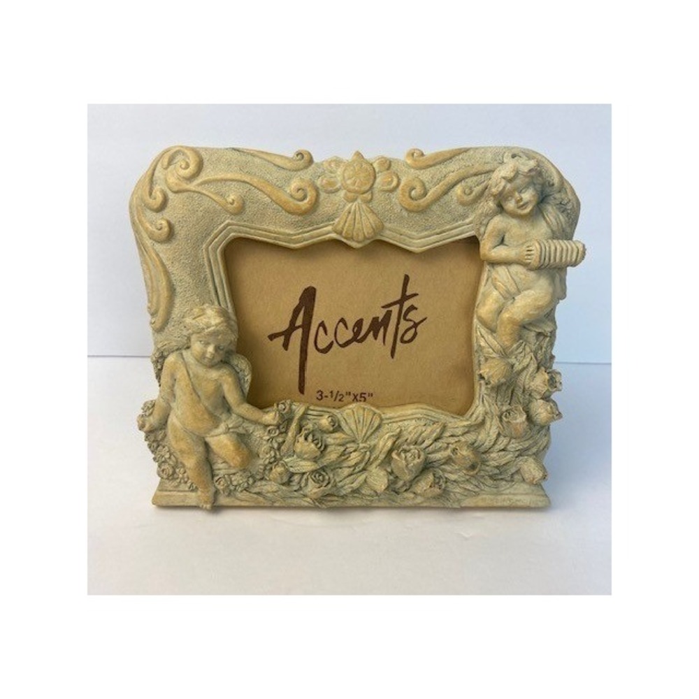 Vintage Cherub Resin Picture Frame 3.5x5 Ornate Floral Angel Tabletop Decor